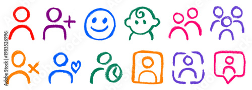 Person User Related Icons Crayon Chalk Drawing Doodle Vector Set