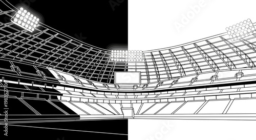Modern stadium roof structure architecture design.