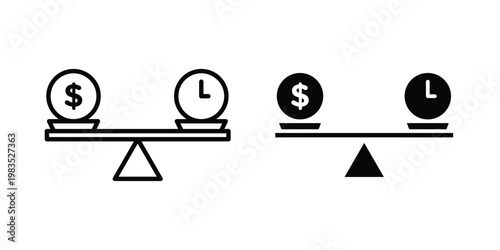 Time and money scale icon outline pictogram. Flat Symbols.
