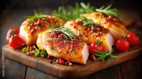 Raw chicken filets on a cut...