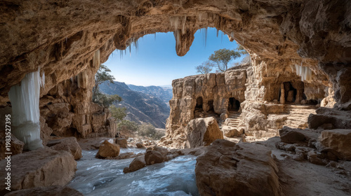 Rock cave texture with stalactites
