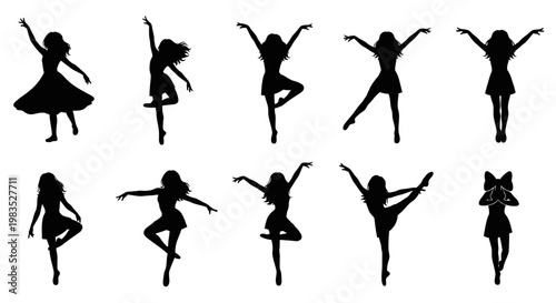 Silhouettes of women in various dance poses.