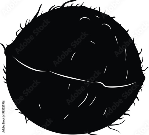 A black tennis ball with a fuzzy texture