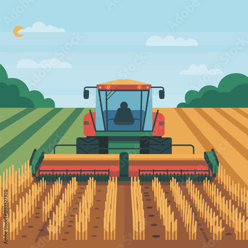 combine harvester on wheat field