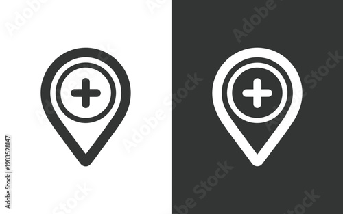 Free Download Medical location icon set black and white variations displayed side by side - GFXLoad