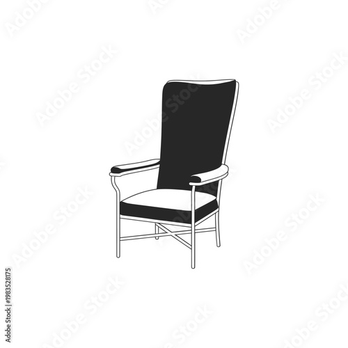 Simple black and white illustration of a classic armchair design