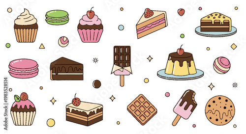 Assorted sweet dessert pastry collection.