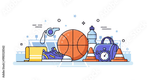 Basketball sports equipment illustration.