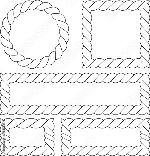 Marine rope borders collection Isolated transparent background nautical rope frames and knots set maritime design elements.