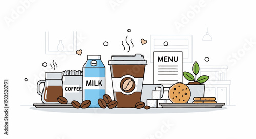 Coffee and milk breakfast drink.