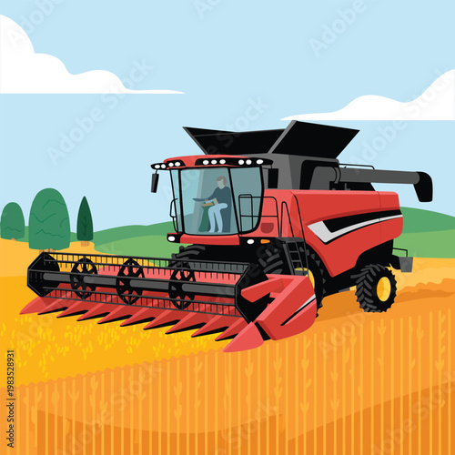 combine harvester on wheat field