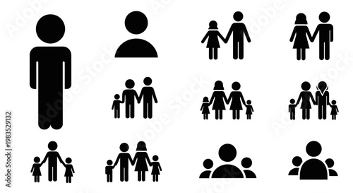 Black silhouette icons of various people and family relationships.