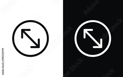 Two contrasting icons depicting arrows within circles showing expansion