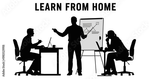 People learning from home during online class with instructor presenting a lesson