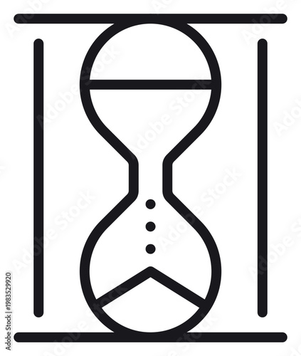Hourglass vector icon illustration representing time management, deadline, and countdown. Minimalist black line art symbol of a sand timer for business, productivity, and history concepts.