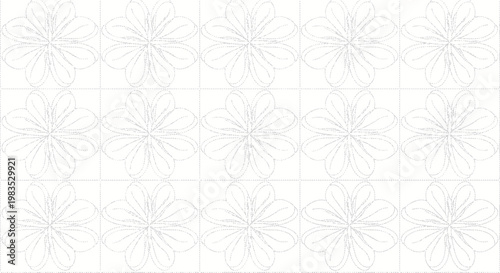 White floral pattern on white background, forming a repeating grid of stylized flowers