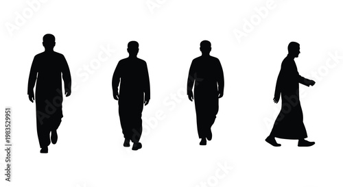 Four men walking forward in a stark black silhouette