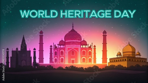 Artistic depiction of Indian heritage monument with vibrant gradient background.