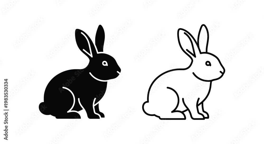 Fototapeta premium Black and White Rabbit Silhouette Icons Vector