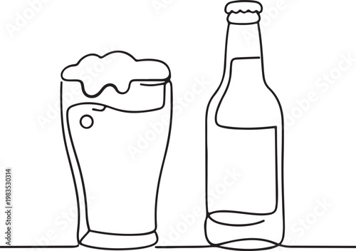 Beer Glass Line Drawing Beverage Drink Minimalist Illustration