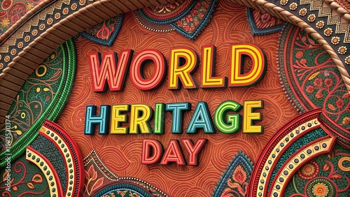 Colorful mandala design celebrating World Heritage Day with vibrant patterns.
