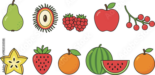 Exotic and fresh fruit set with starfruit rambutan and watermelon