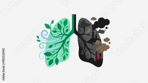 Healthy vs polluted lungs illustration environment concept