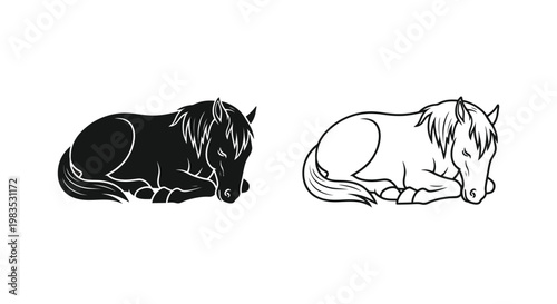 Resting Horses: Relaxed Equine Art Design Vector