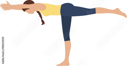 Woman in Yoga Warrior III Pose on White Background