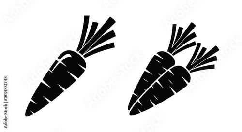 Bilde på lerret Two carrots displayed in a stark black silhouette
