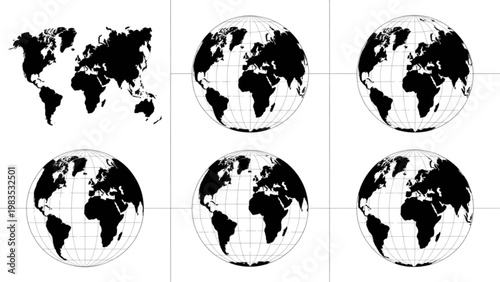 Collection of world maps showing different stages of global connectivity or data visualization Vector