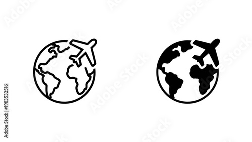 Two globes with airplanes indicating global travel or connectivity Vector