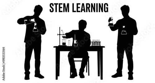 Silhouettes of students conducting science experiments in a lab setting for STEM education