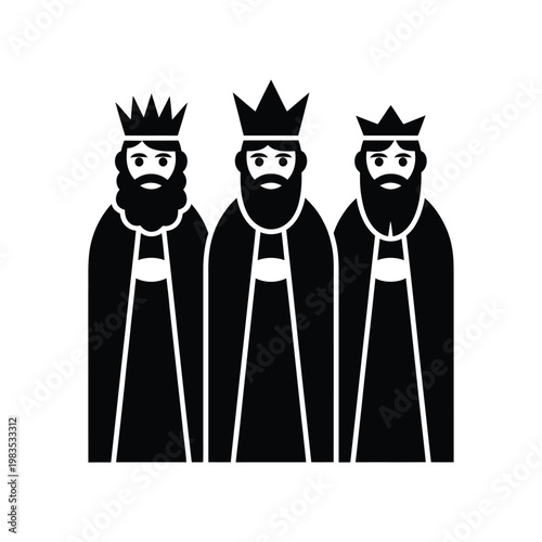 Three kings depicted in a simple black and white silhouette illustration