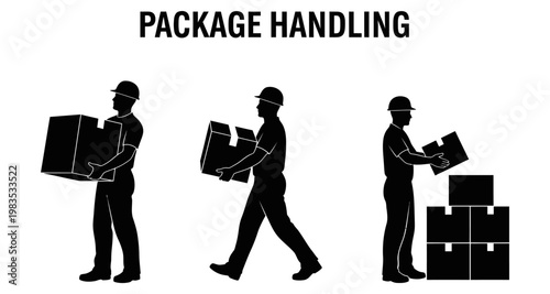 Worker in hard hat lifting and stacking cardboard boxes during warehouse operations