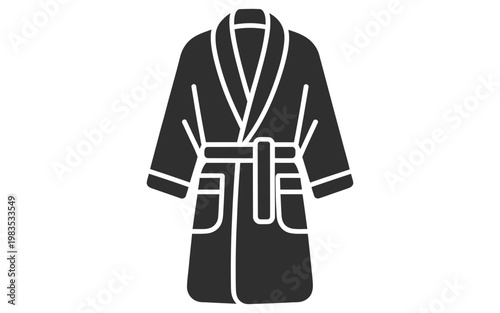 Black and white silhouette of a comfortable traditional bathrobe hanging