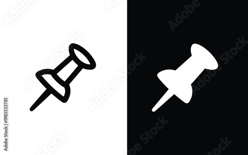 Black and white push pins displayed on contrasting backgrounds