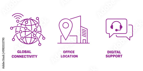 Business Communication Icons Set: Global Connectivity and Support