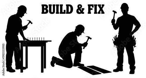 Construction workers building and fixing with hammers and nails during daylight