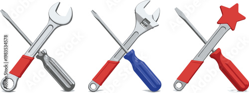 Tools icons set with wrench screwdriver and utility instruments repair maintenance vector illustration equipment collection design