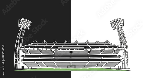 A large sports stadium with floodlights.