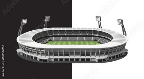 A large sports stadium with green field.