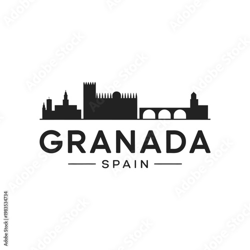 Granada spain skyline illustration with alhambra and city buildings