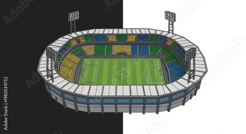 A 3D rendering of a soccer stadium.