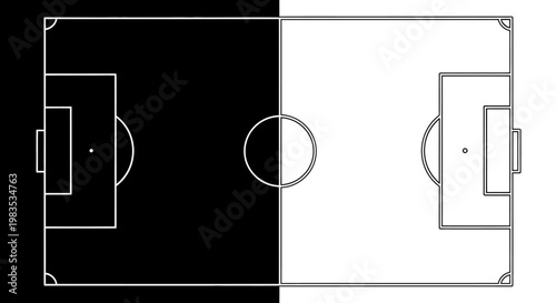Soccer field illustration with black and white background.