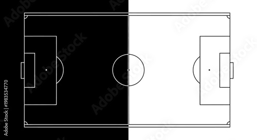 Soccer field illustration with black and white background.