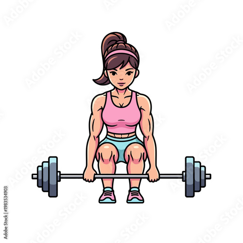 Fit Woman Lifting Heavy Barbell Weights, Muscular Strength Training