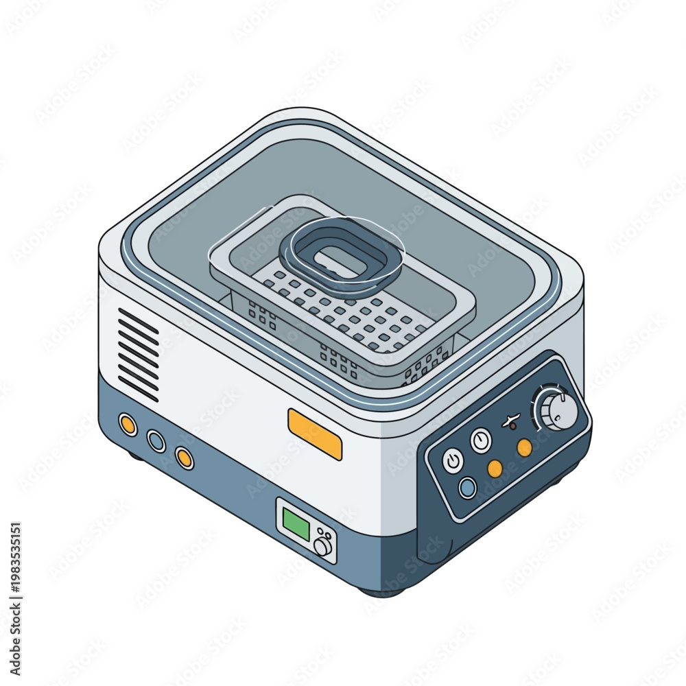 Fototapeta premium Ultrasonic Cleaner Device Isometric Illustration - Cleaning Technology