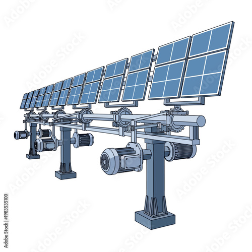 Solar Panel Array with Tracking System and Motors