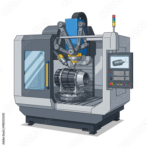 Advanced CNC Machining Center with Robotic Arm Processing Jet Engine Part